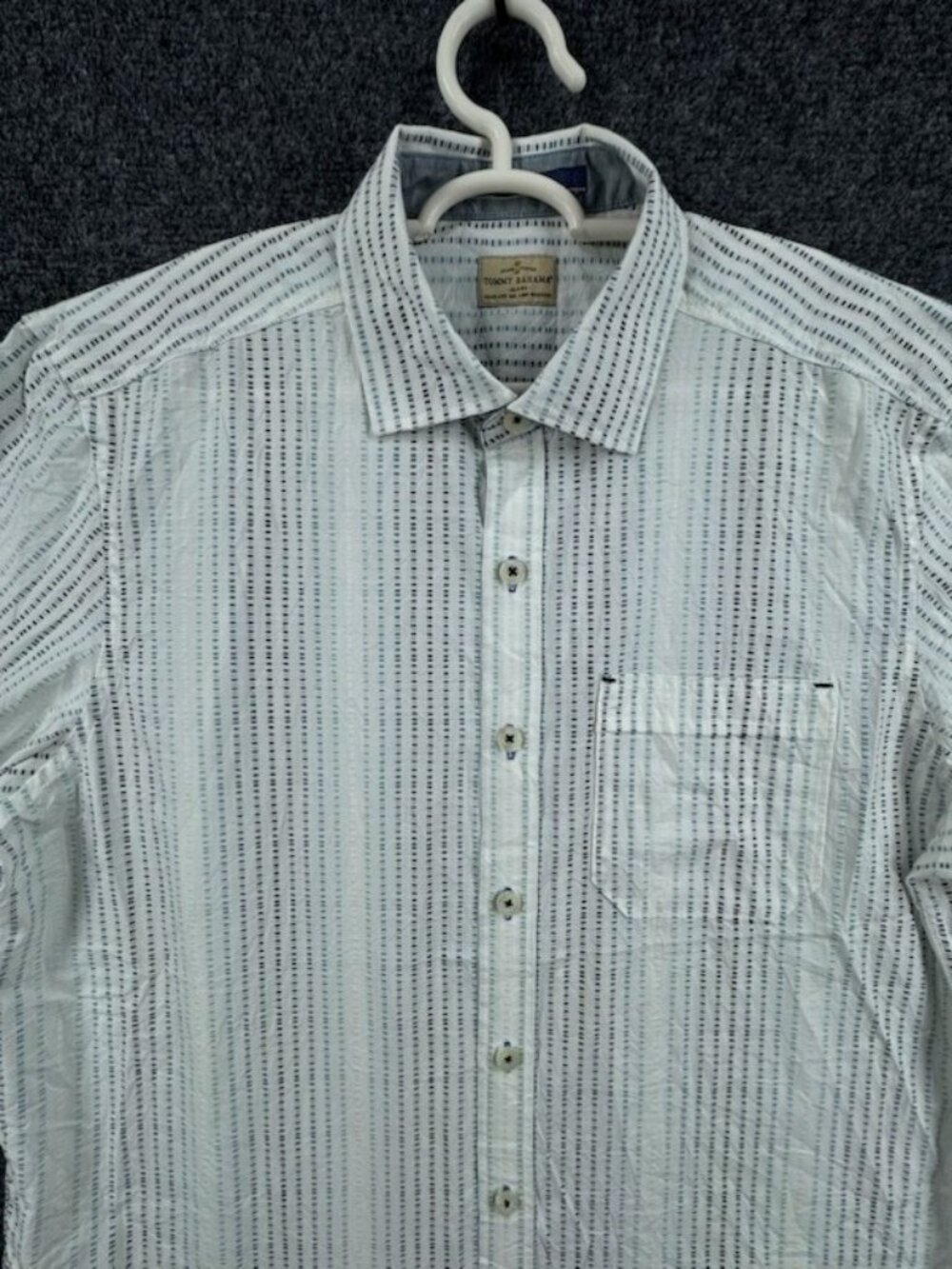 Tommy Bahama Short Sleeve Medium Striped Cotton Island Crafted Blue Pocket Shirt